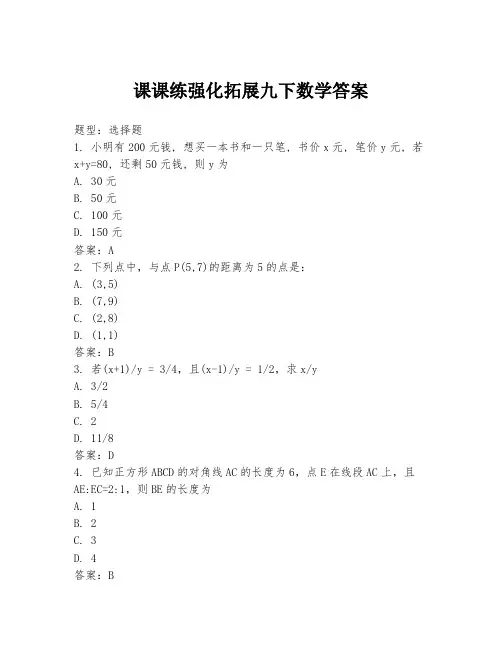 课课练强化拓展九下数学答案