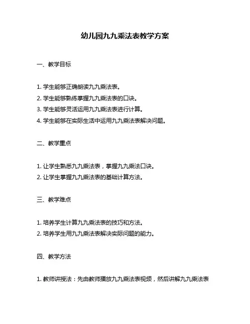 幼儿园九九乘法表教学方案