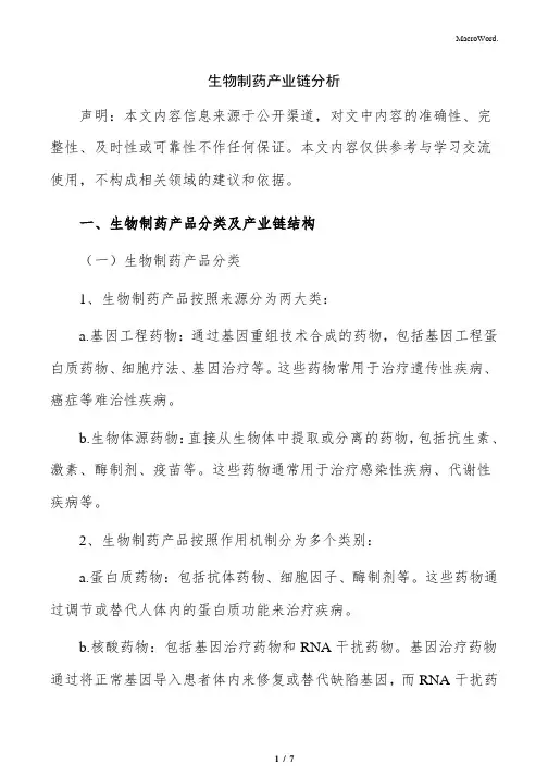 生物制药产业链分析
