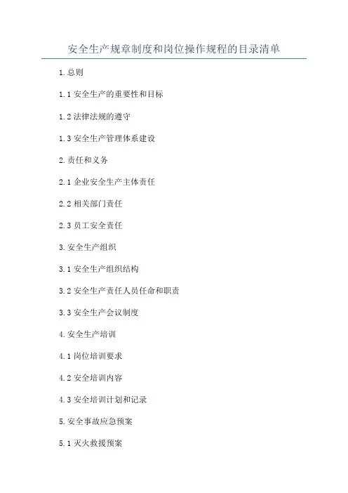 安全生产规章制度和岗位操作规程的目录清单