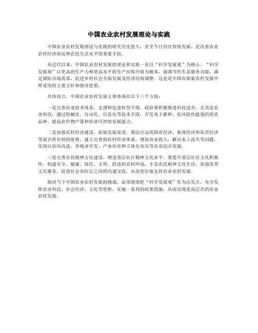 中国农业农村发展理论与实践