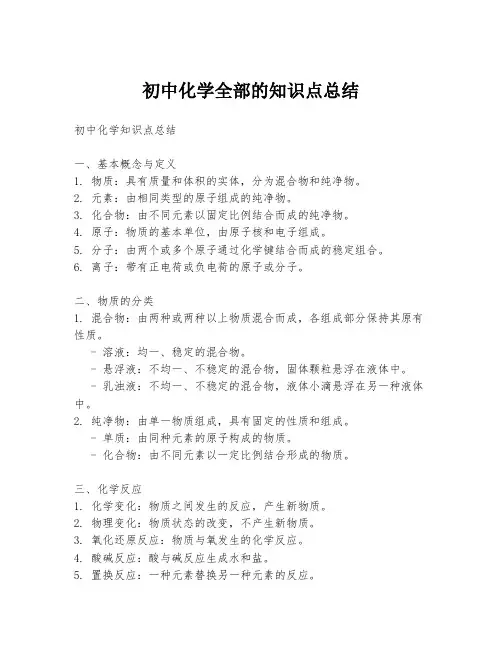初中化学全部的知识点总结