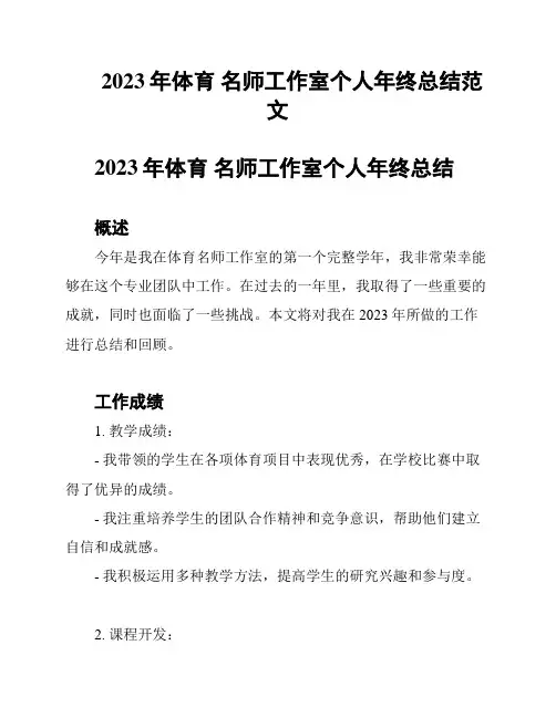 2023年体育 名师工作室个人年终总结范文