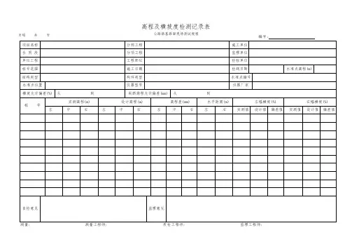 高程及横坡度检测记录表 (模板)