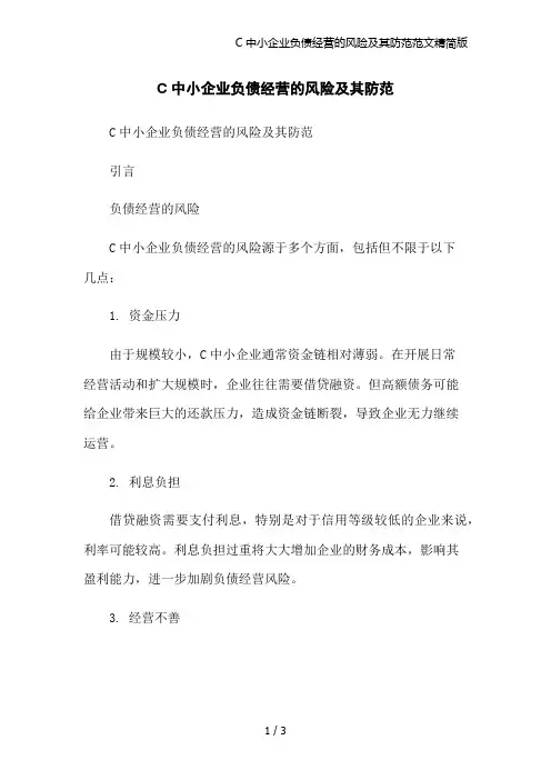 C中小企业负债经营的风险及其防范范文精简版
