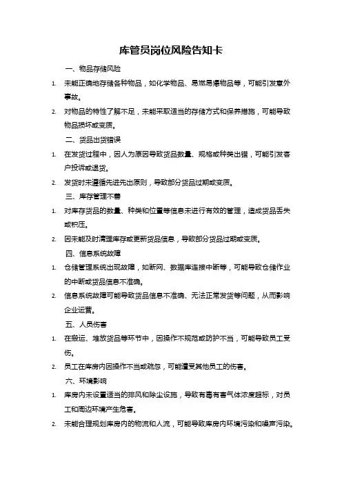库管员岗位风险告知卡