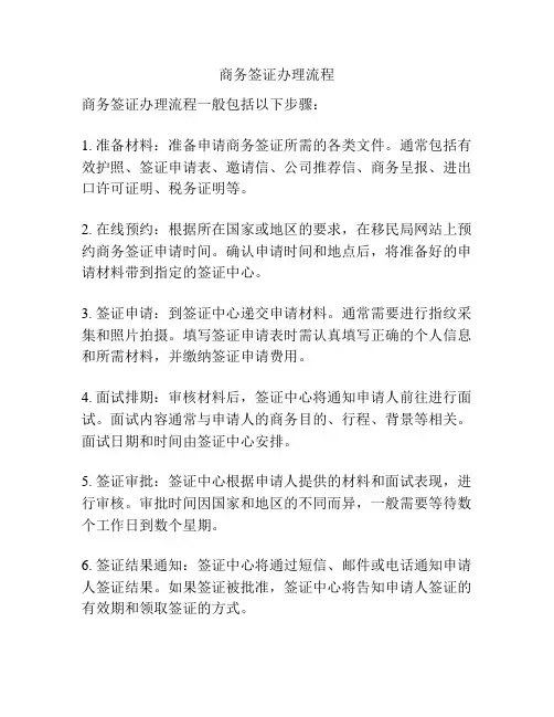 商务签证办理流程