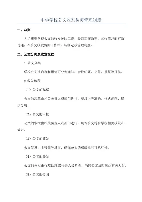 中学学校公文收发传阅管理制度