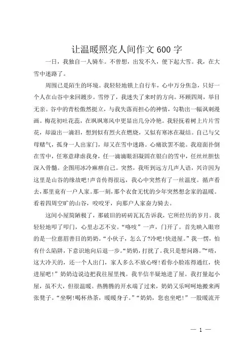 让温暖照亮人间作文600字