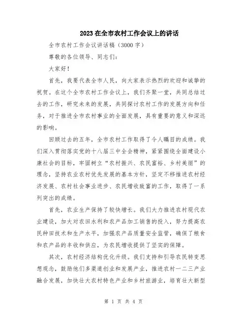 2023在全市农村工作会议上的讲话