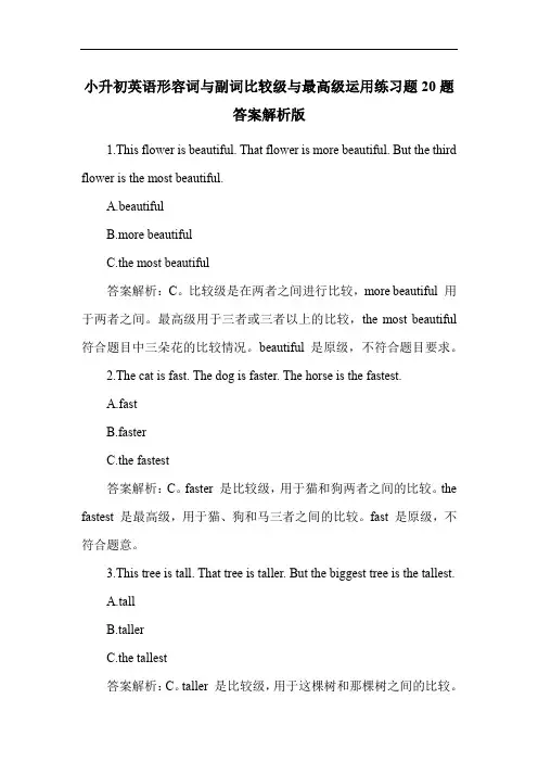 小升初英语形容词与副词比较级与最高级运用练习题20题答案解析版
