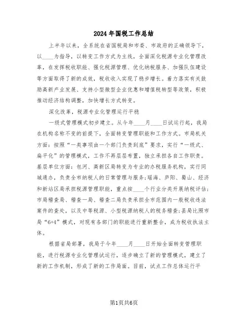 2024年国税工作总结(2篇)