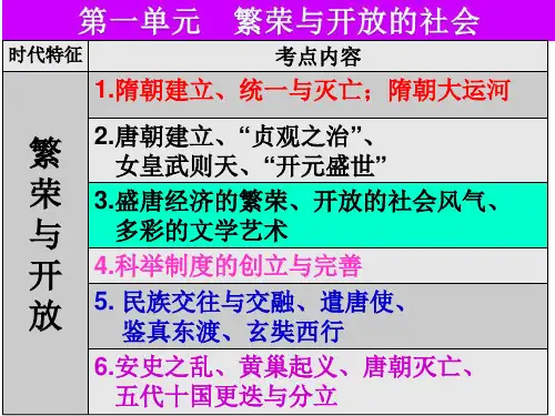 人教部编版七年级下册历史第一单元隋唐时期：繁荣与开放的时代单元复习(共24张PPT)