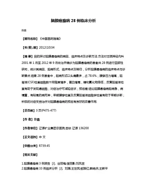 脑膜癌瘤病28例临床分析