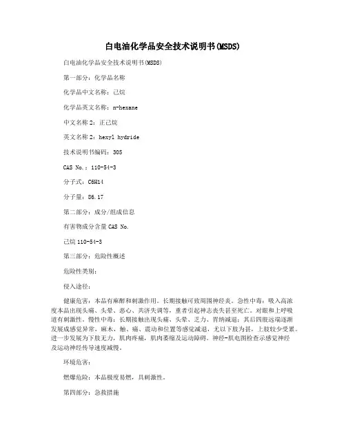 白电油化学品安全技术说明书(MSDS)