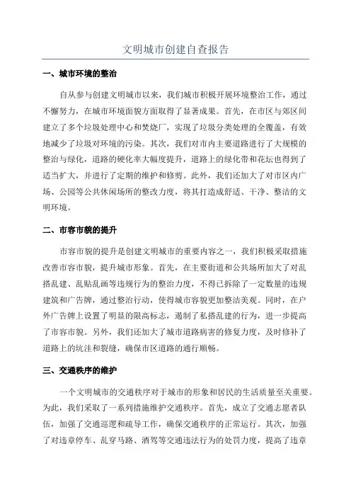 文明城市创建自查报告