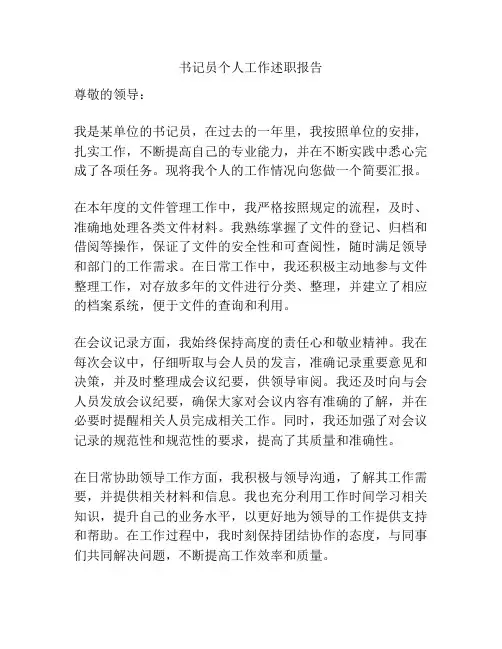 书记员个人工作述职报告