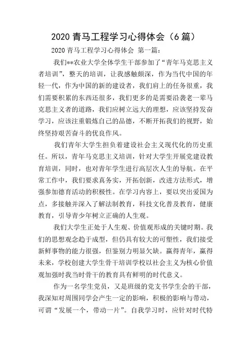 2020青马工程学习心得体会(6篇)
