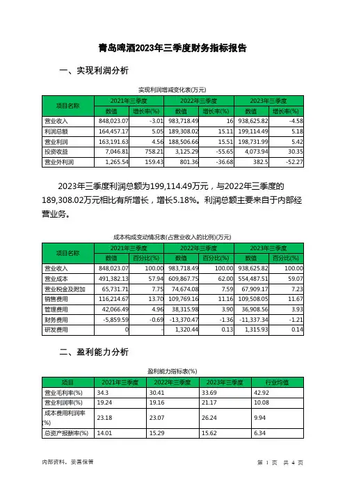 600600青岛啤酒2023年三季度财务指标报告
