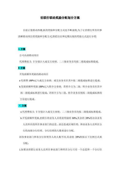 世联行联动奖励分配划分方案