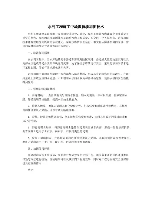 水利工程施工中堤坝防渗加固技术
