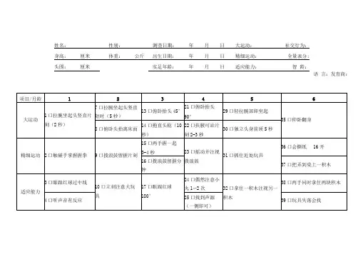 中国0～6岁小儿神经心理发育检查表