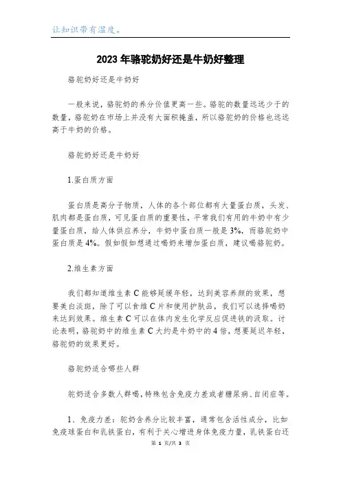 2023年骆驼奶好还是牛奶好整理