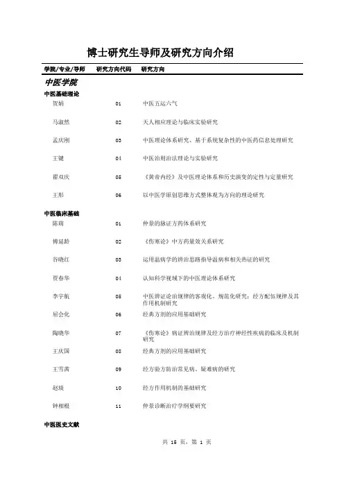 博士研究生导师及研究方向介绍