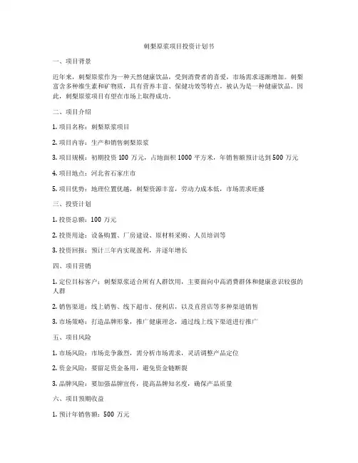 刺梨原浆项目投资计划书