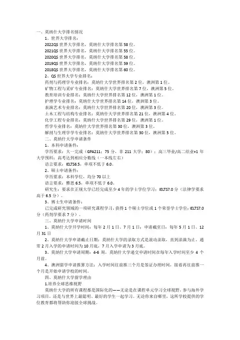 莫纳什大学世界排名
