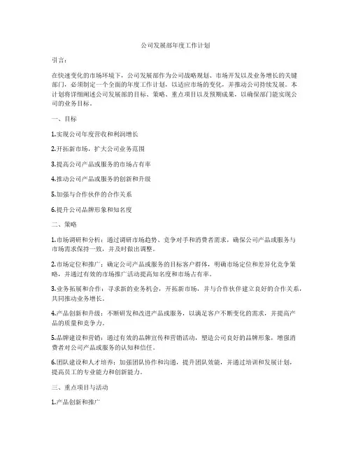 公司发展部年度工作计划