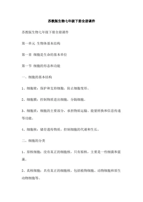 苏教版生物七年级下册全册课件