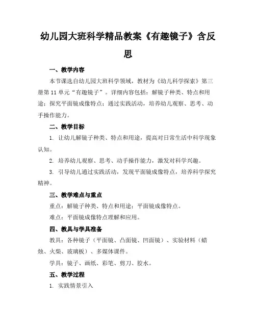 幼儿园大班科学精品教案《有趣的镜子》含反思
