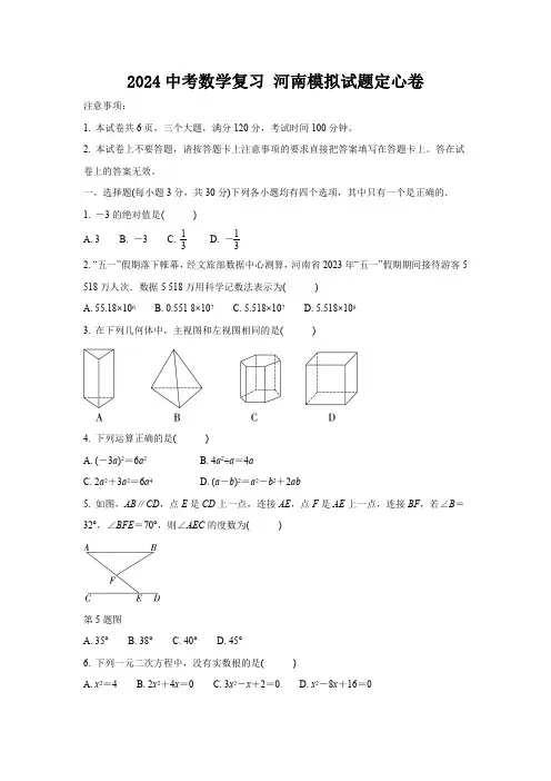 2024中考数学复习 河南模拟试题定心卷 (含详细解析)