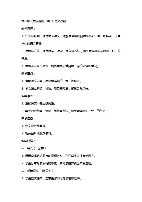 六年级《索溪峪的“野”》语文教案