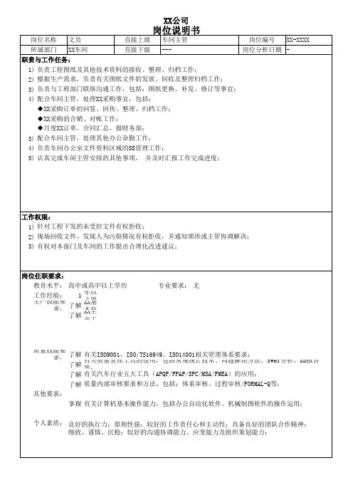 岗位说明书模板