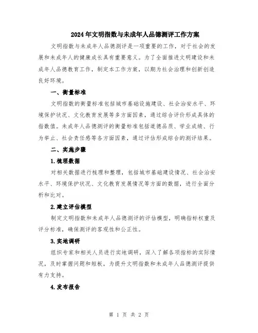 2024年文明指数与未成年人品德测评工作方案