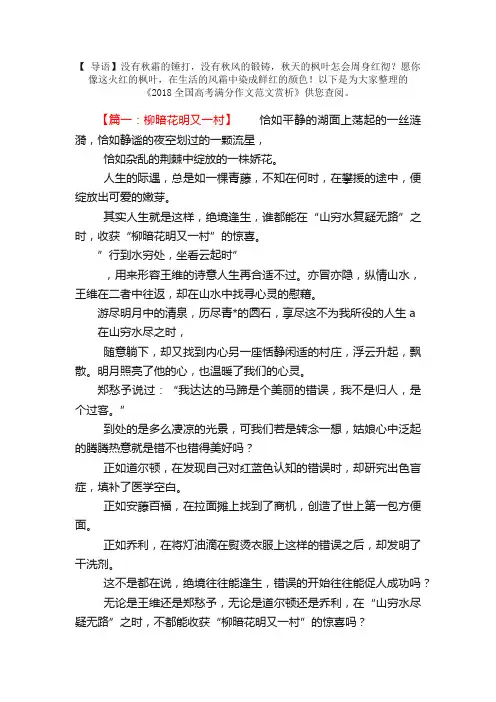 2018全国高考满分作文范文赏析