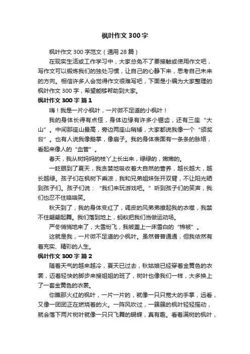 枫叶作文300字范文（通用28篇）