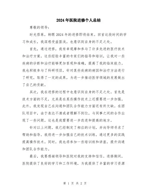 2024年医院进修个人总结