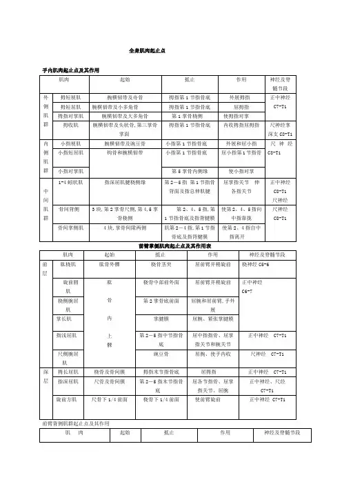 全身肌肉起止点