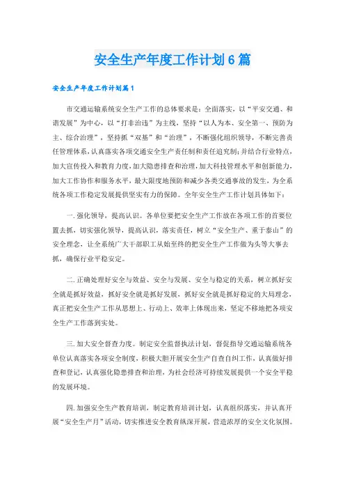 安全生产年度工作计划6篇