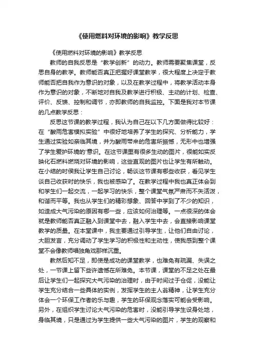 《使用燃料对环境的影响》教学反思