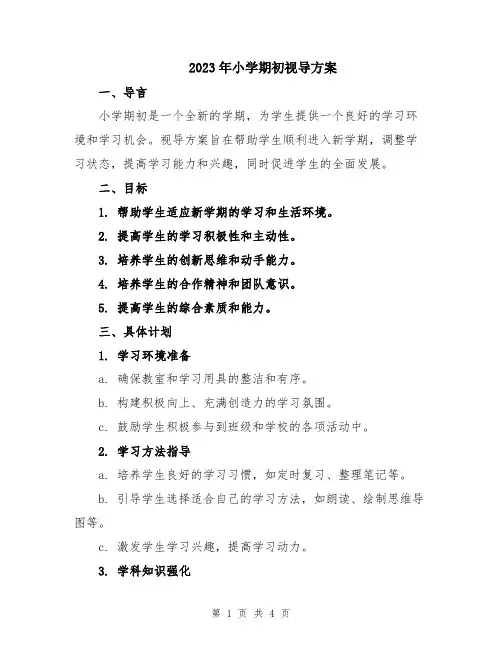 2023年小学期初视导方案