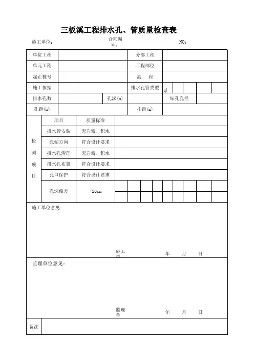 排水孔管、质量检查表