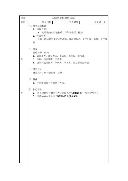 印刷品检验标准