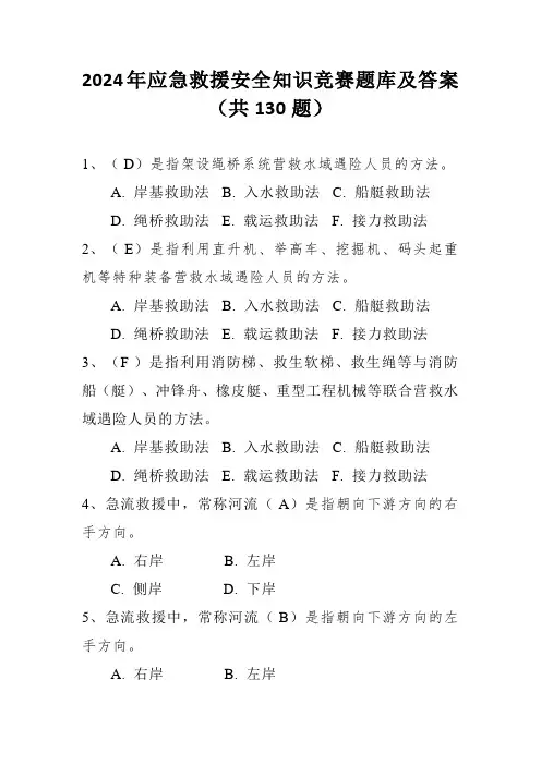 2024年应急救援安全知识竞赛题库及答案(共130题)