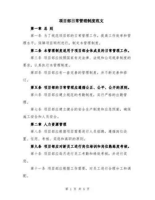 项目部日常管理制度范文