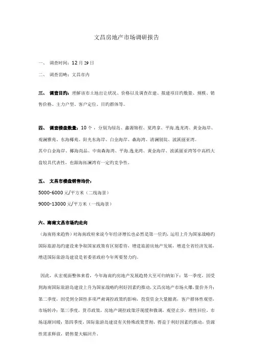 文昌房地产市场调研报告