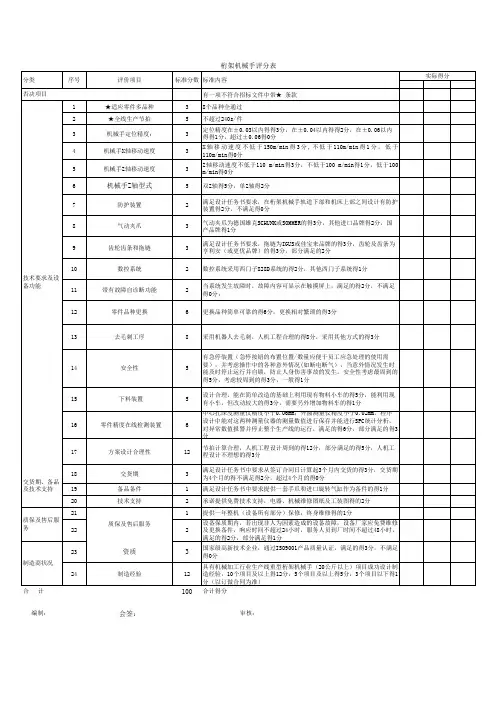 桁架机械手评分表